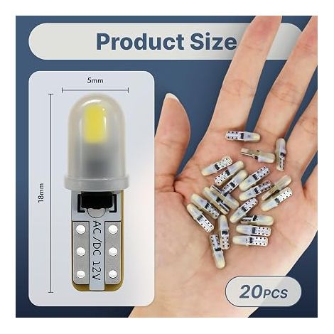 T5 LED Bulbs 12V White 3014 SMD Replacement for Dashboard Meter Car Interior Lighting PC74 2721 286 27 37 40LM 0.6W Compact Size (1/4)