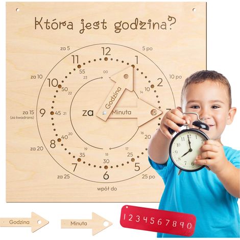 Orologio in legno PER imparare le ore Grande Per bambini Insegnante educativo (1/5)