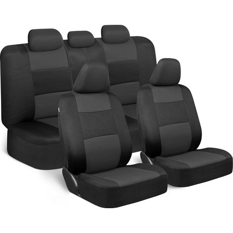 Fundas para asientos de coche, juego completo, color negro antracita – asientos delanteros y traseros, juego de fundas de fácil instalación, accesorios para coches, camiones, furgonetas y SUV. (1/5)