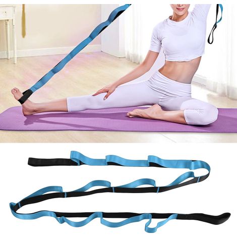 Sangle de yoga en 12 sections, sangle d'étirement en nylon pour le fitness en extérieur, aide à l'étirement des postures de yoga à domicile, bleue. (1/5)