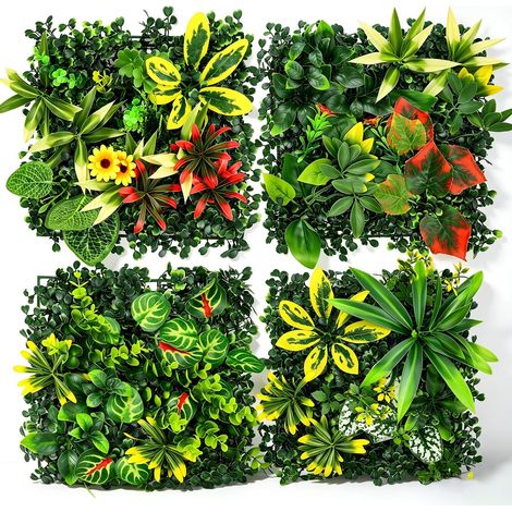 Lot 4 murs plantes 25 25 cm Plantes artificielles Décoration balcon jardin Décoration intérieure extérieure Haie artificielle brise (1/5)