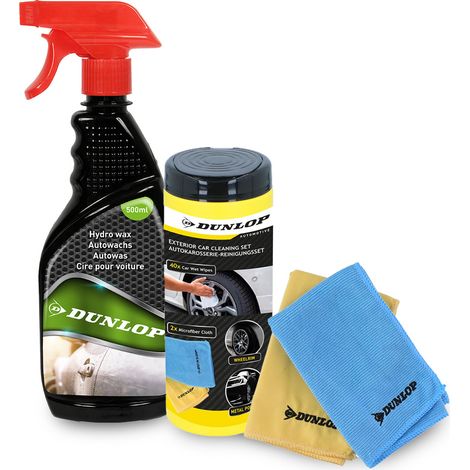 Pack Lingettes Microfibre 35x35cm et Hydro Wax 500ml DUNLOP - Nettoyage & Protection Auto, Cire Brillance, Sans Traces