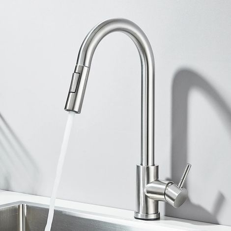 Robinet mitigeur de comptoir à douchette extractible (finition nickel brossé), poignée unique (1/3)