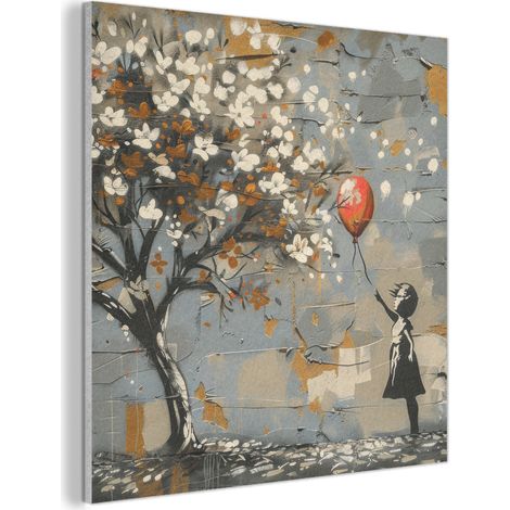 CUADRO ACÚSTICO Árbol - Graffiti - Estilo Banksy - Chica Globo Cuadros Decoracion Salon Modernos 90x90 (1/5)