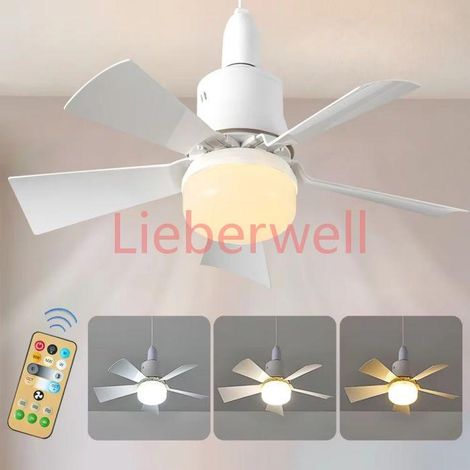 Ventilateur Plafond avec Lumiere et Telecommande, 3 Vitesses, Minuterie, Douille E27 Ventilateur Dimmable pour Chambre Cuisine Salon (1/5)