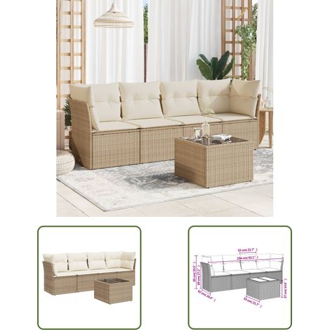 The Living Store 5-tlg. Garten-Sofagarnitur mit Kissen Beige Poly Rattan - Gartensorte - Esszimmergarnituren - Lounge Möbel - Outdoor Sofa - Gartenmöbel Set (1/3)