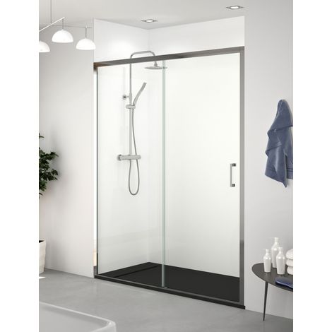 Mampara de Ducha Frontal - 1 Hoja Fija + 1 Puerta Corredera - Modelo Fravia 2 (Adaptable de 97,5 a 101,5 cm) (1/2)