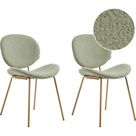 Conjunto de 2 sillas bouclé patas hierro imitación madera tapas sin reposabrazos diseño retro asientos comedor verde claro Luana