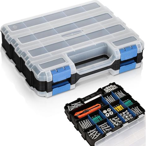Boite de Rangement Vis 34 Compartiments, Rangement Visserie avec Cloisons Amovibles, Boite a Vis pour Outils, Vis, Bricolage, Garage, Atelier (32x27x8cm) (1/5)