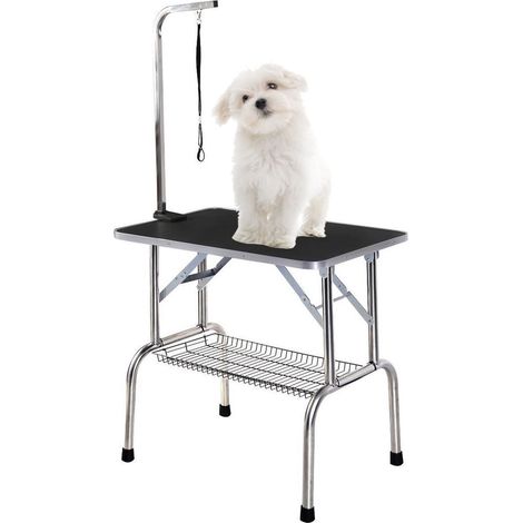 MaxxPet Tavolo Toelettatura per Cani - Tavolo Pieghevole - Antiscivolo e Facile da Montare - Tavolo per la Cura dei Cani con Braccio Regolabile - 81x48x80 cm - Colore Nero