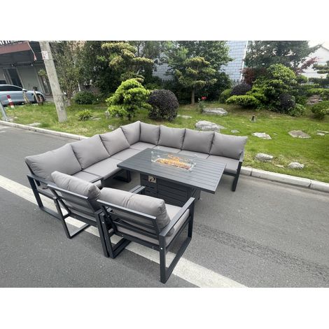 Fimous Aluminum Outdoor Garden Furniture Corner Sofa 2 PC Chairs Gas Fire Pit Dining Table Sets Gas Heater Burner Dark Grey 9 Seater (1/5)