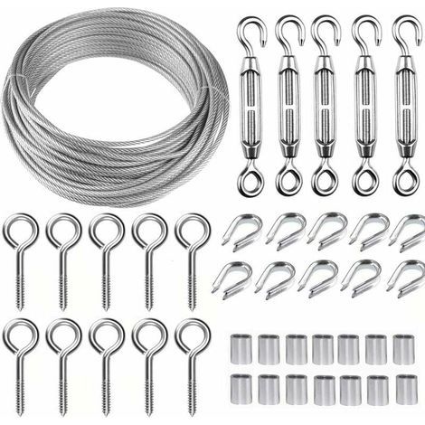 5m/2mm Stainless Steel Wire Rope Kit with Heavy Duty M5 Wire Tensioner, Fence Wire Roll Kit, Cable Railing Kit, Garden Wire Tensioners for Climbing Plants (1/5)