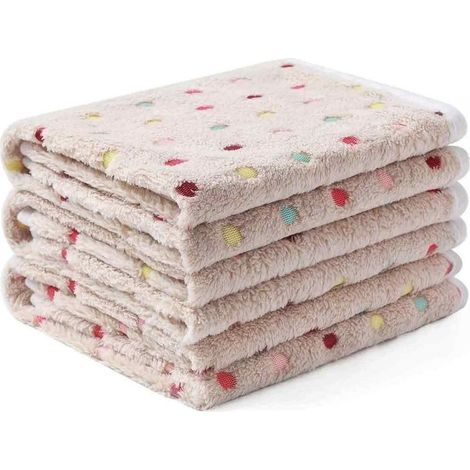 Lot de 3 couvertures ultra douces à pois pour animaux de compagnie (chien, chiot, chat), marron, grande taille (1/5)