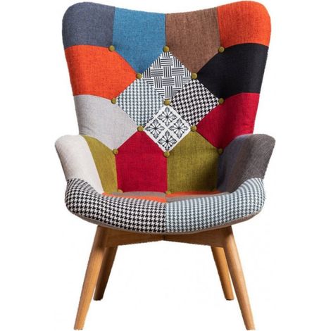 Lot de 1/2/4 fauteuils rembourrés Harper Patchwork en tissu - Multicolore - Simple (1/5)