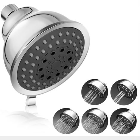 Cabezal de ducha de alta presión de 10 cm, 5 chorros ajustables, antiobstrucción, cromo pulido, reemplazo para cabezal de ducha tipo lluvia, ahorra agua. (1/5)