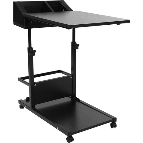 Tablette portable multifonctionnelle avec roulettes, tiroir, pour lit canapé, noir, desserte amovible pour ordinateur portable, livres et snacks (1/5)
