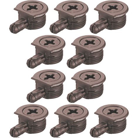 10x Boîtier d'assemblage ferrure d'angle avec goujon d'écartement en plastique de haute qualité Connecteur Verrouillage Panneau Aggloméré Meuble Excentrique, marron (1/4)