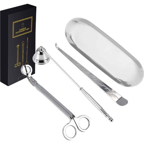 1 Set Accessoire de bougie,Acier inoxydable,Coupe-mèche,Mouchette,Plateau de rangement,Pour amateurs de bougies (1/5)