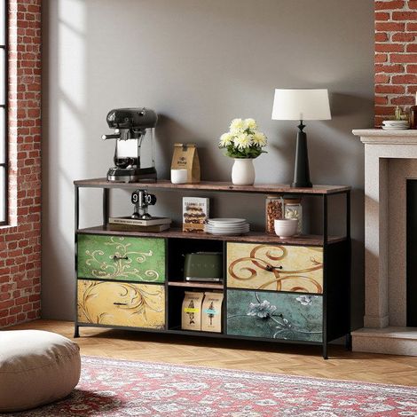 Mueble de TV, LED RGB, 4 cajones, patas de metal, Paneles de partículas, Salón, 108 x 29 x 76 cm, Multicolor