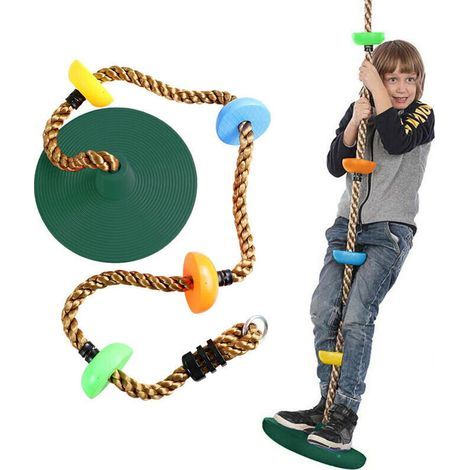 Balançoire d\'arbre de Corde d\'escalade pour Enfants avec 30cm Disques Siège et Plateformes,200cm Balançoire Ensemble Aire de Jeux Extérieure Accessoires de Jeu pour Les Enfants(Vert) (1/5)