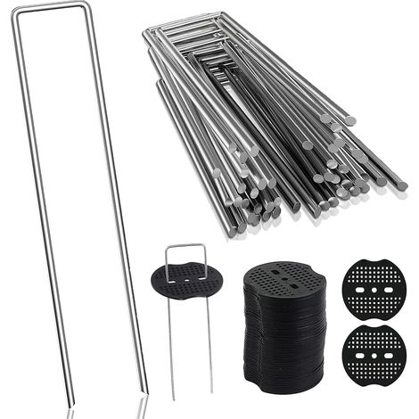100 Piquet De Terre, 100 Rondelles, Acier Galvanisé, Forme En U, Pour Jardin, Tente, Bâche