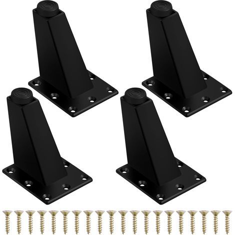 4pcs Pieds De Meuble À Toute Épreuve Pieds De Table En Métal Pieds De Meubles Réglable Jambes De Canapé Pieds De Table Obliques Avec Plaque De Montage Et Vis Pour Commode De Placard, 80mm Noir Mat (1/5)