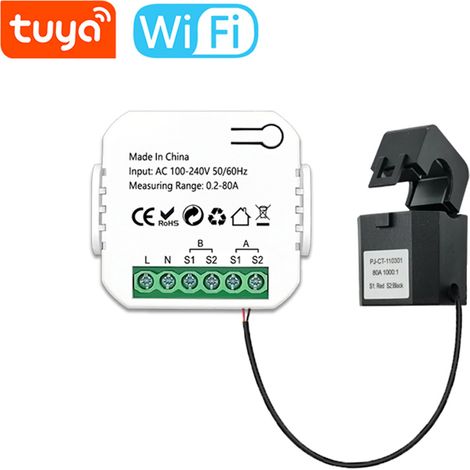 Compteur d'énergie intelligent Tuya Wifi Système PV solaire Production d'énergie Consommation Compteur de surveillance bidirectionnel Contrôle d'application mobile Moniteur de puissance avec CT (1/5)
