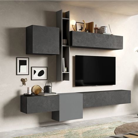 Modernes Design Hängewandsystem aus grauem Holz Infinity 12A - Grau (1/2)