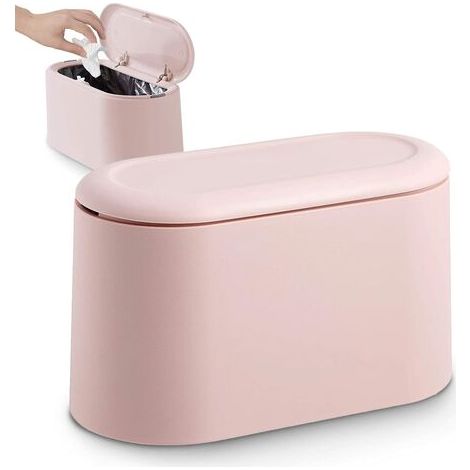 JEEZAO Petite Poubelle de Table avec Couvercle à Bouton-Poussoir pour Bureau, Salle Bain Cuisine et Chambre,Stockage pour Nourriture pour Animaux (Rose) (1/5)