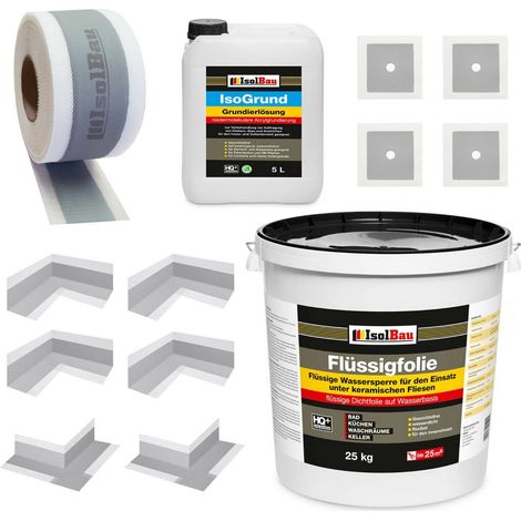 Dichtset 709G Flüssigfolie 25kg Isogrund 5L 20m Klebeband 4 x Ecken 4 x Manschette
