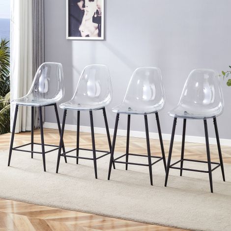 Set di 4 sgabelli da bar trasparenti con struttura in metallo argento/oro/nero, sedie dal design moderno per cucina, bar o sala da pranzo (solo sedie, tavolo non incluso). (1/5)