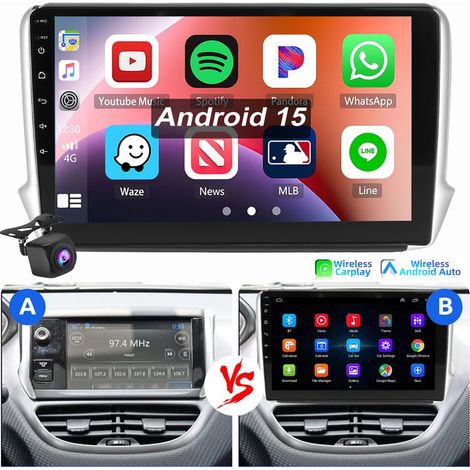 Autoradio Android 15 pour Peugeot 208/2008 2012-2018 GPS RDS WIFI CarPlay 4+64G CAM