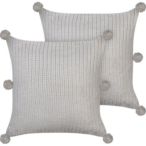 Lot de 2 Coussins Modernes Tricotés avec Housses Amovibles 45 x 45 cm en Coton Gris Ocotea (1/5)