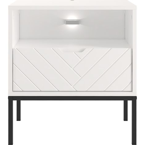Nachttisch 53 cm breit modern in weiß matt mit gefräster Front ANGERA-140 (1/5)