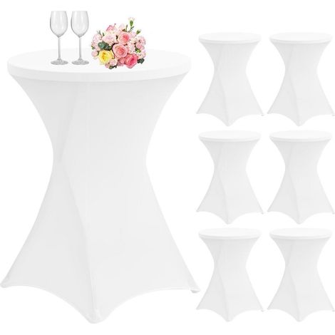 Lot de 6 housses de table haute extensibles pour table de bistrot Ø 80-85 cm, Blanc