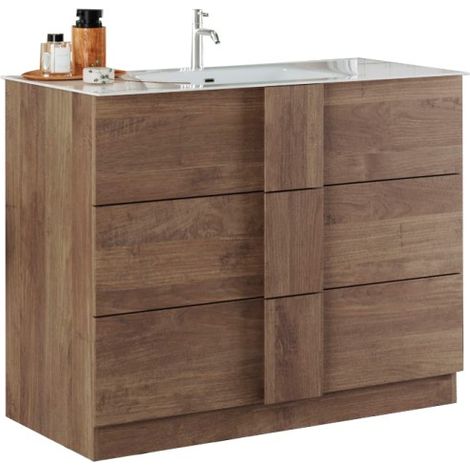 Badezimmermöbel mit 1 Waschbecken und 3 Schubladen, Länge 101cm, Kollektion FRASSI. Farbe helles Eichenholz