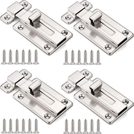 Lot de 4 verrous de porte en acier inoxydable pour porte coulissante, verrou de sécurité à barillet. (1/5)
