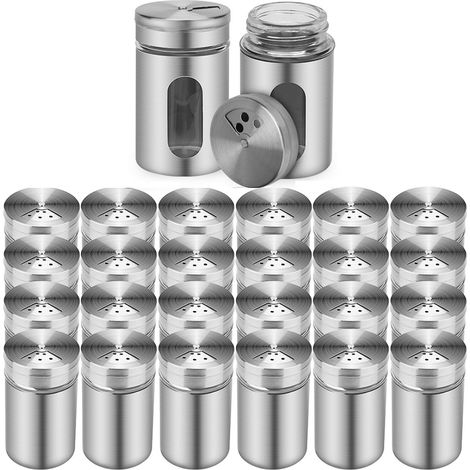 Randaco Salero y pimentero de 24X, tarro para especias, tarro para especias de acero inoxidable, botella para especias de cristal, recipiente para especias (1/5)