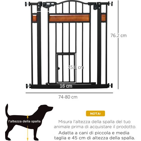 Barrière pour chien à pousser, rétractable (74-80 cm), avec fonction de fermeture automatique, noire. (1/5)