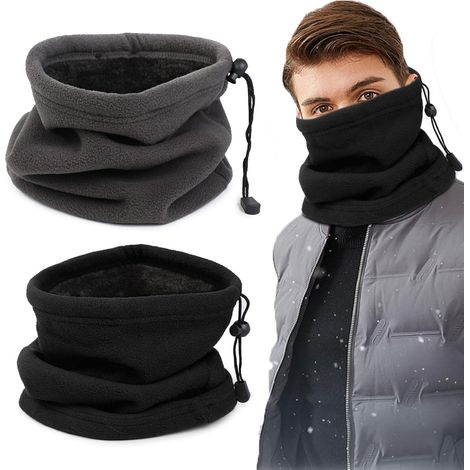 Lot de 2 cache-cou d'hiver pour homme, doublure polaire arctique, écharpe en peluche épaisse, coupe-vent, masque de chaleur pour le cyclisme, le ski, les jeux en plein air (1/5)