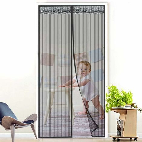 Moustiquaire de Porte Magnétique Fermeture Automatique Rideau Porte Anti Insectes Mouche Moustique avec Aimants, Noir (90 x 210 cm)