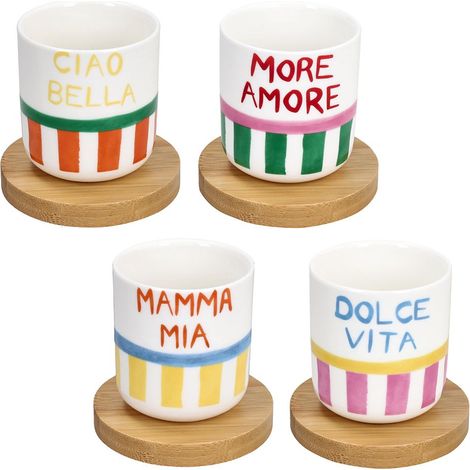 Tognana Set 4 Bicchieri Caffé con Piatto Viva L'Italia 110 Cc New Bone China Multicolor