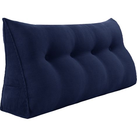VERCART Großes Keilkissen, Langes Lesekissen, Bettruhe Rückenkissen, Dreieckiges Liegekissen, Dekoratives Kopfteilkissen für Tagesbett oder Tiefes Sofa, Cord Marineblau, 120cm