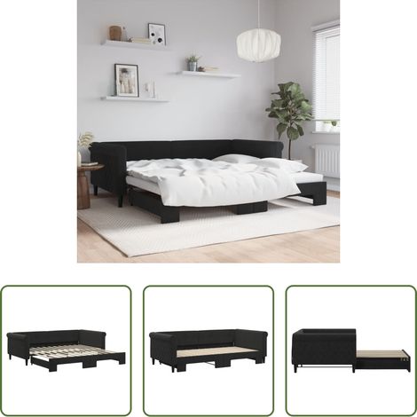 Schlafsofa -  Tagesbett Ausziehbar Schwarz 100x200 cm Samt (1/5)