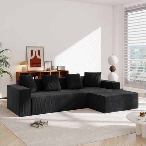 FloraGrace canapé modulable Cloud, 261 x 146 x 65 cm, velours côtelé noir, assise profonde, 4 coussins (1/5)