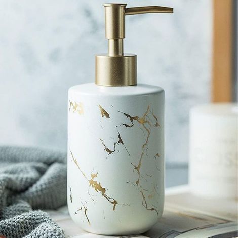 Distributeur de savon 300 ml Texture marbre Céramique Pompe de savon pour les mains Distributeur de gel douche Accessoires de salle (1/5)