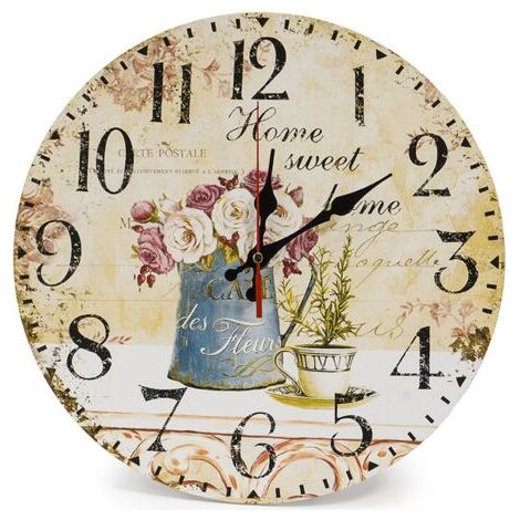 Home 34cm Vintage Horloge Murale Rustique, silencieuse en Bois Cadran Horloge minuteur (Café et Fleur) (1/5)