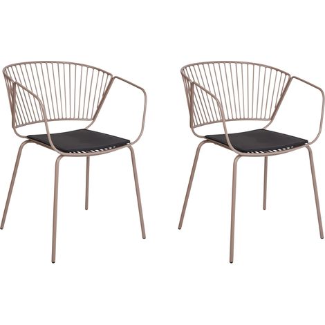 Conjunto de 2 sillas de comedor diseño de alambre metal cojín de asiento de piel sintética negra estilo beige Rigby