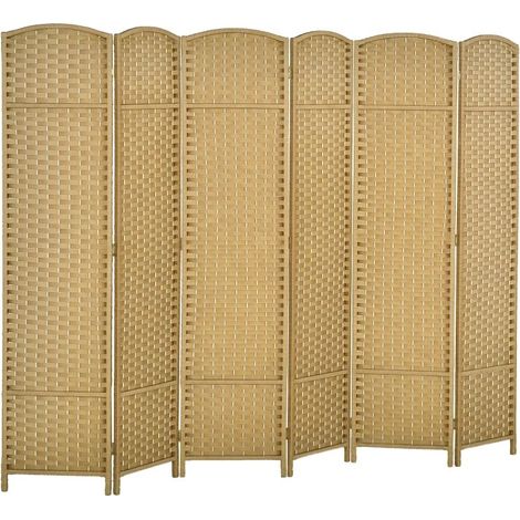 Paravent 6 panneaux pliable occultant, cloison séparatrice pour salon, chambre et bureau domestique, finition naturelle