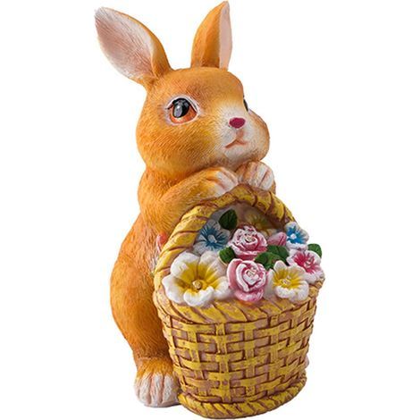 Statue de Lapin 8, 5 x 4, 3 Pouces, décoration de Jardin Solaire réaliste, Statue Lapin en résine résistante aux intempéries avec Panier pour Patio, Balcon, arrière-Cour, pelouse (1/5)